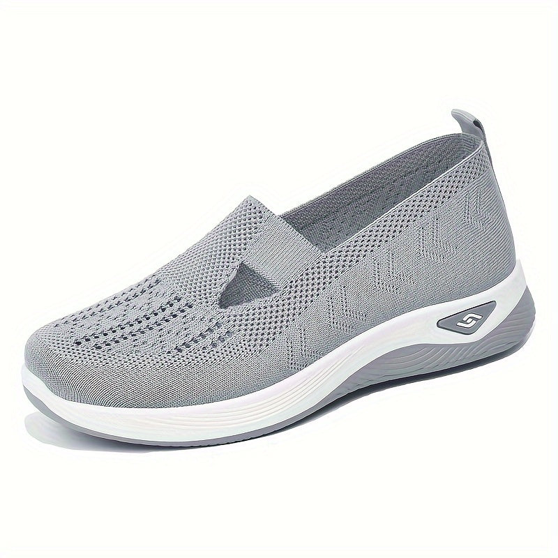 Women's breathable knit slip on sneakers, lightweight and solid colored.