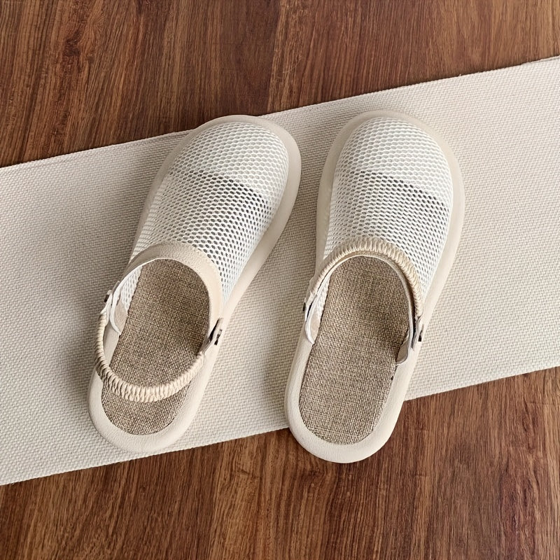 Mesh sandals with bread toe hole and one-foot slipper.