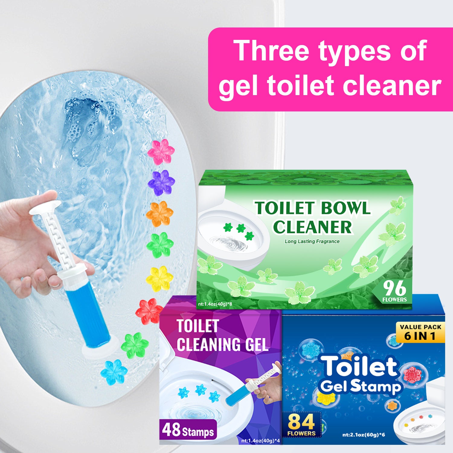 Toilet Bowl Cleaner with Gel Stamp - 4/6/8 pcs/Box, Stops Limescale and Stains, Air Freshening Scent, Deodorizing, Includes Dispenser