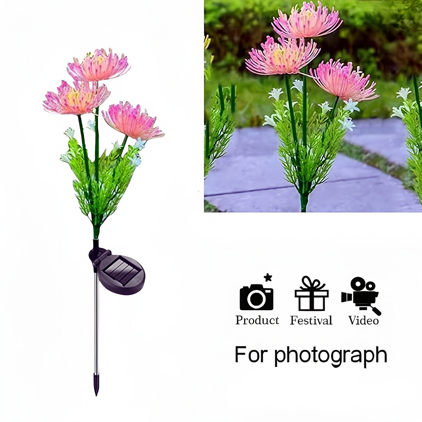 Outdoor decorative LED solar-powered pink lotus flower garden lights for patio, deck, and yard. Weather-resistant and smart lighting with lotus flower design.