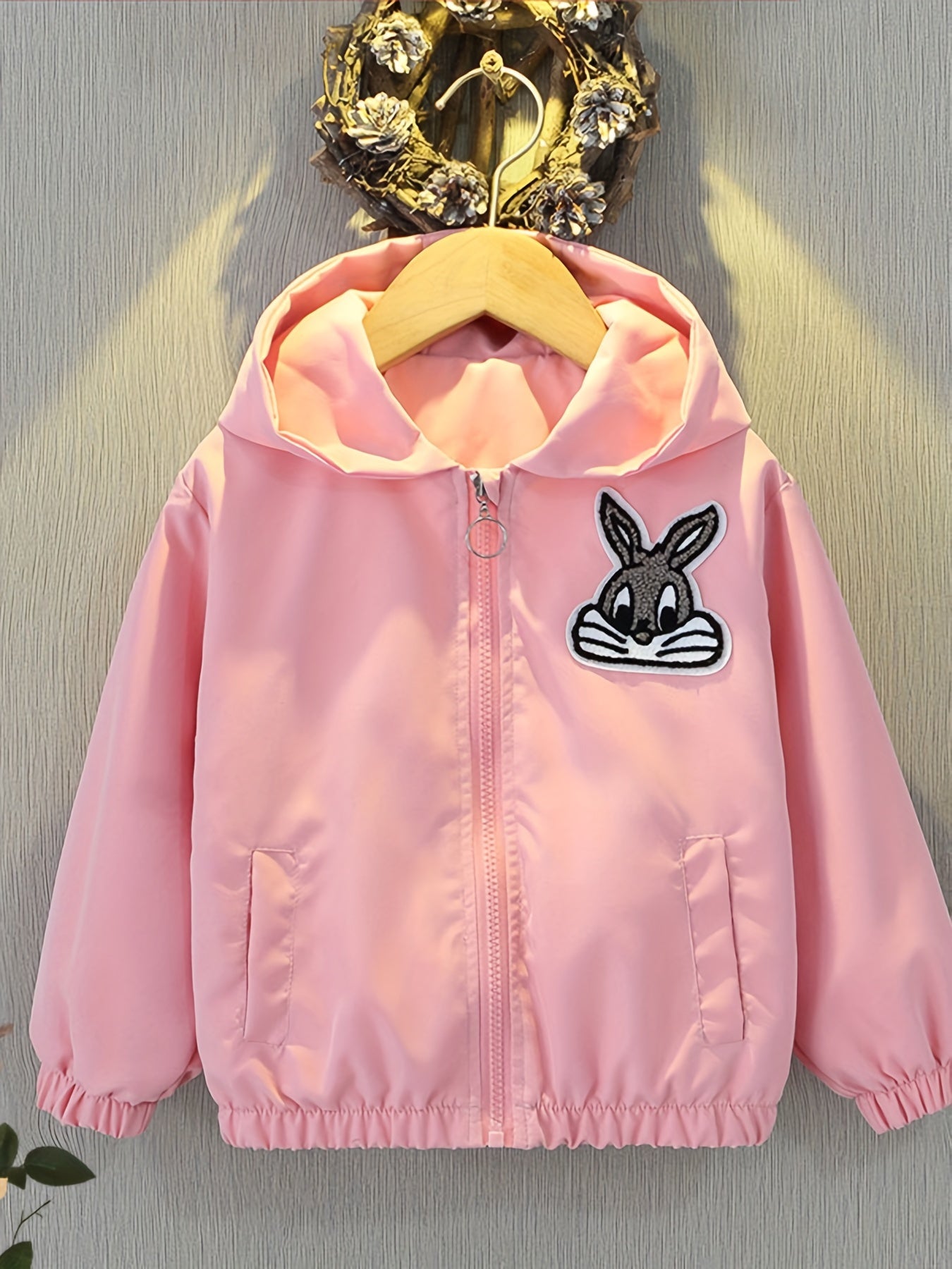 Stylish girls' jacket with rabbit embroidery - perfect for spring/fall.