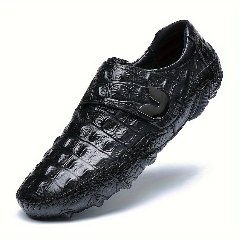 Men's Croc Effect Loafer Shoes with Hook and Loop Fastener, Comfy Non-slip Slip On Footwear.