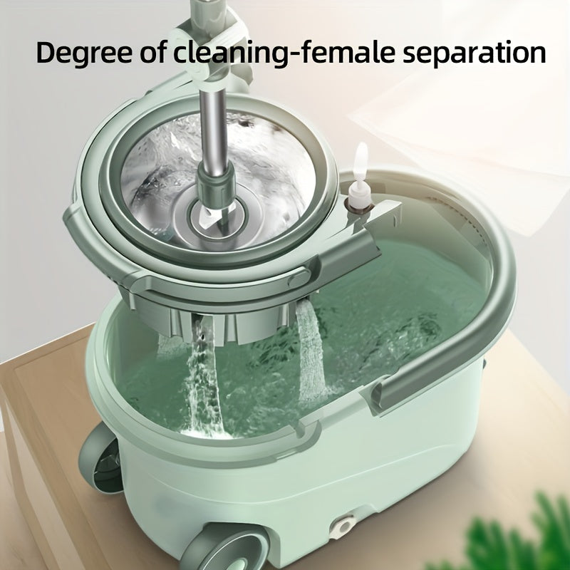 Introducing the Aoran Stainless Steel Spin Mop and Bucket Set, a must-have for hands-free washing. Its dual-drive rotating design makes cleaning hardwood, laminate, and tile floors a breeze. This versatile set can be used for both wet and dry cleaning