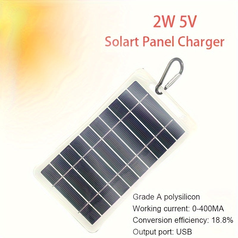 Compact 2W Solar Charger with USB for Phones & Power Banks - Ideal for Camping, Hiking, and Emergencies