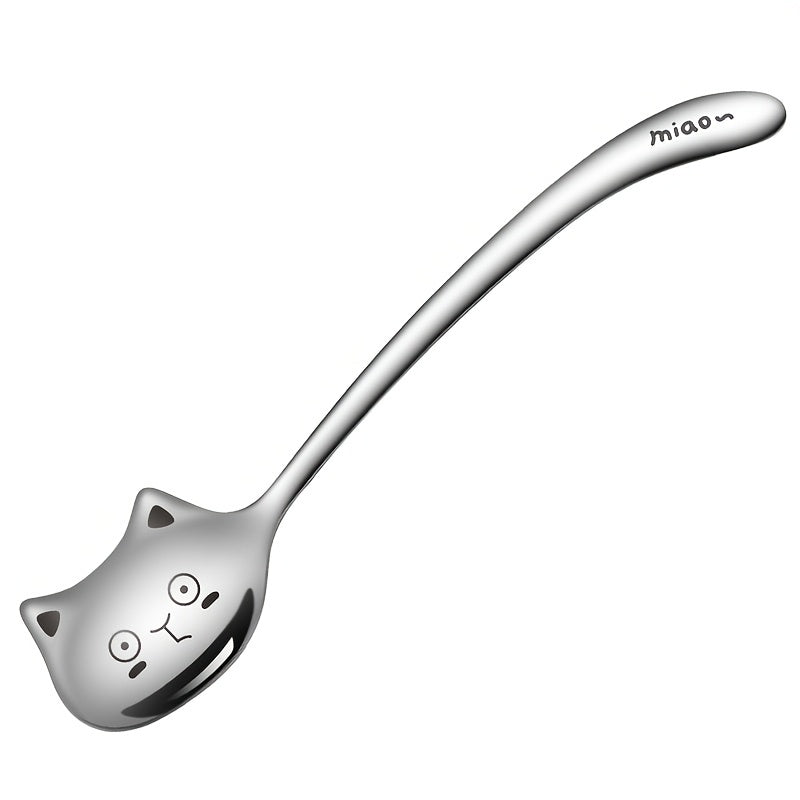 Durable stainless steel cat spoon with unique long handle design, perfect for coffee, tea, and dessert. Ideal as a birthday gift.