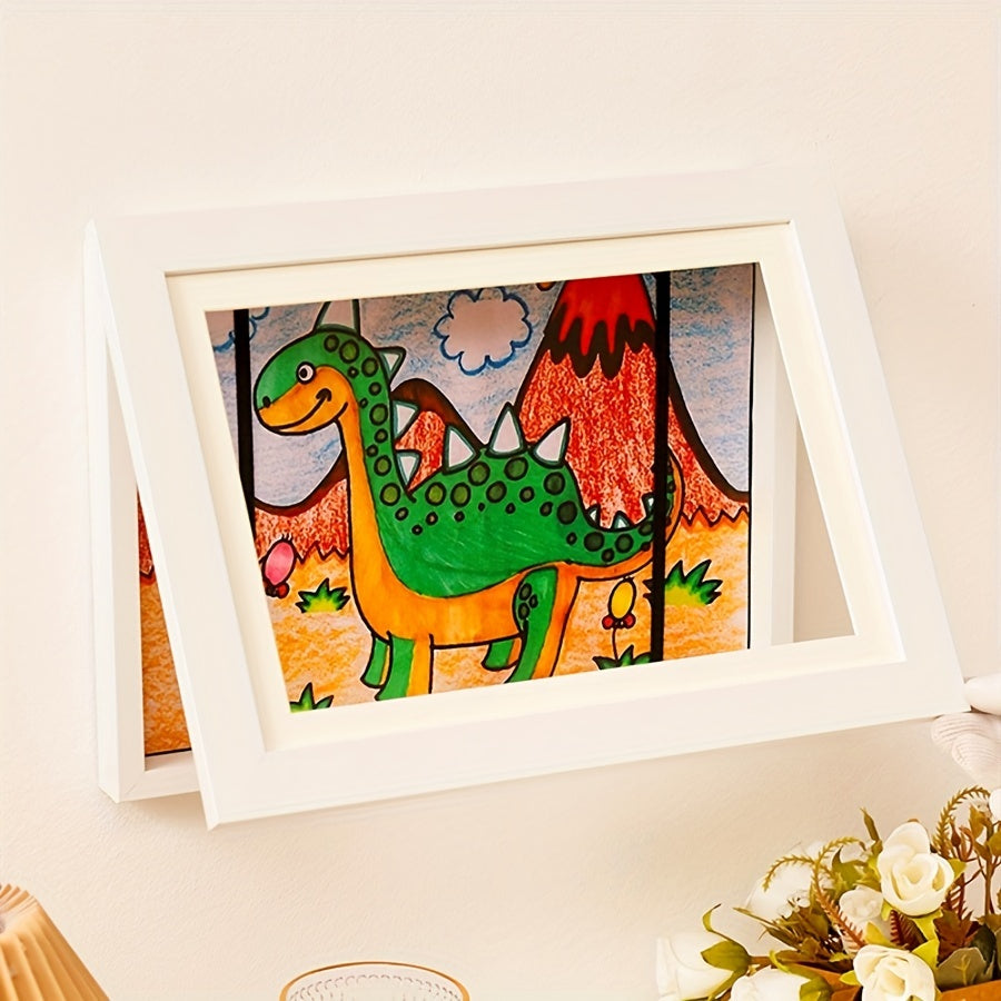 Cartoon-themed magnetic photo frame for girls' artwork display, folds for easy storage, can hold up to 150 A4 drawings, suitable for ages 6-14, made of artificial wood, 1 piece.