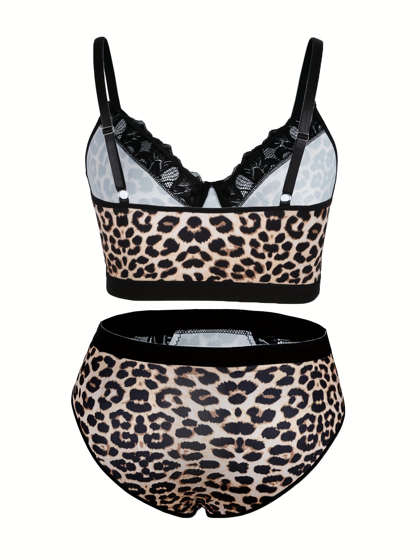 Plus size leopard print lingerie set with lace detailing