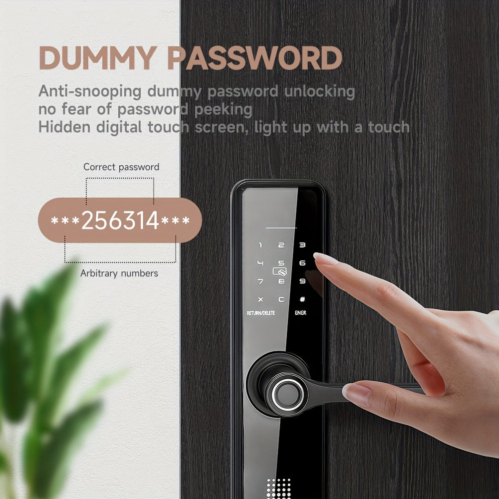 The SUMUS Smart Door Lock is a keyless entry, front door lock made of aluminum alloy. It is universal, battery powered, with Wi-fi, and includes an app and keypad. Shock-resistant but