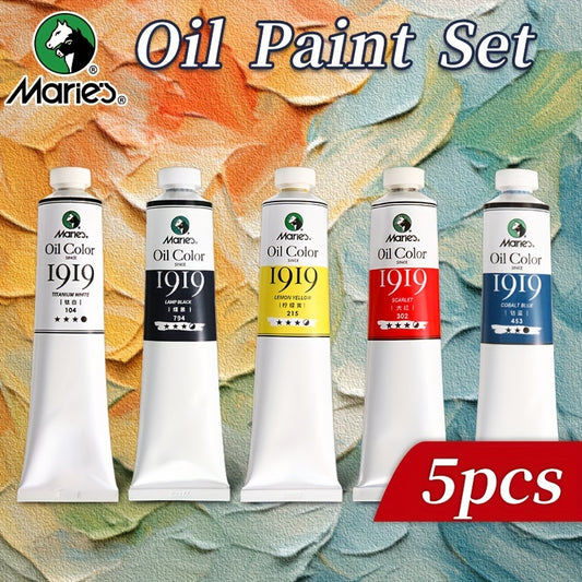 Marie's 5-piece oil paint set, 1.7 fl. oz each - vibrant colors for artists and students, professional quality.