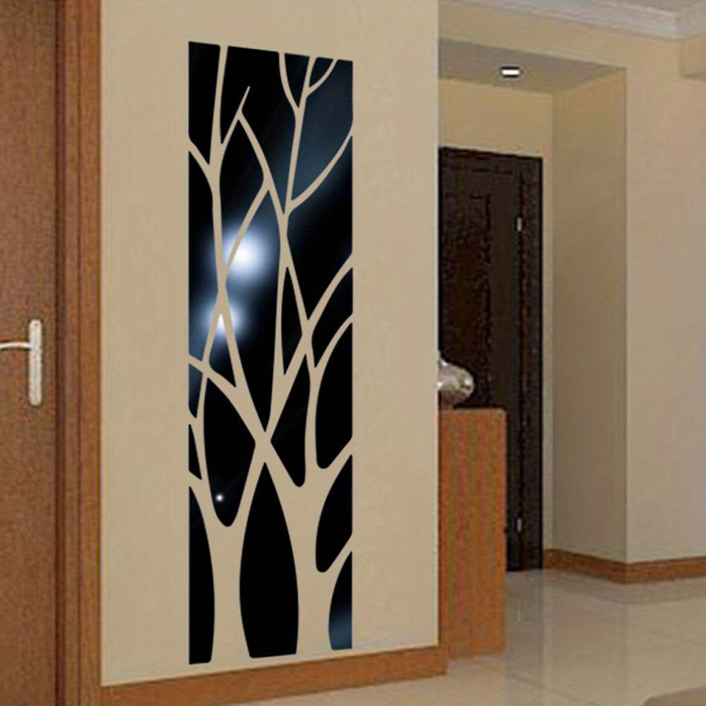 Three-dimensional mirror branch wall sticker for home decor in dining or living room.