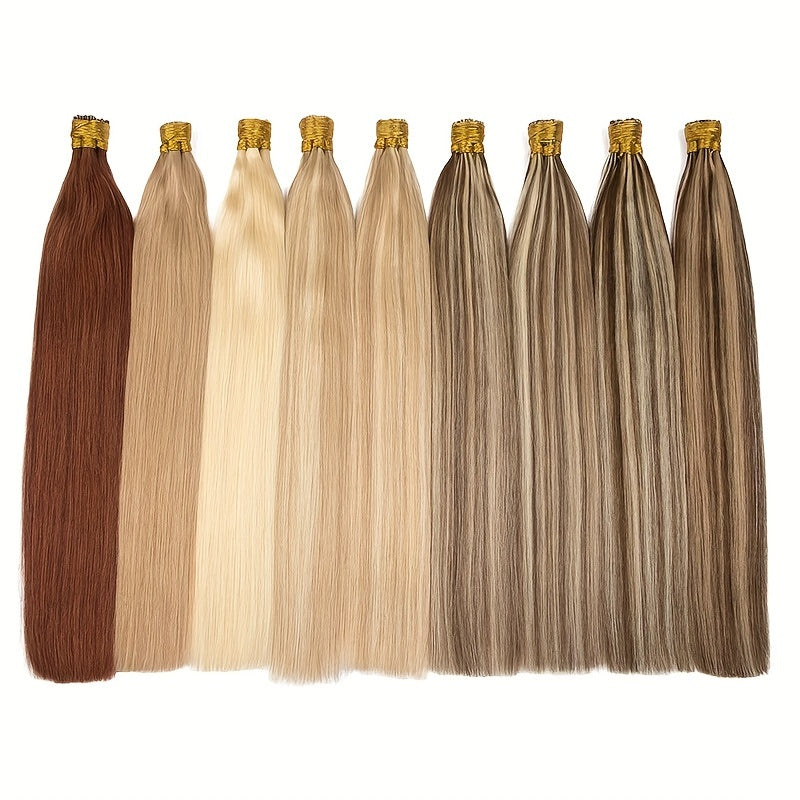 Brazilian human fusion hair extensions with straight I tip, 50pcs/set, natural color, 40.64-66.04 cm.