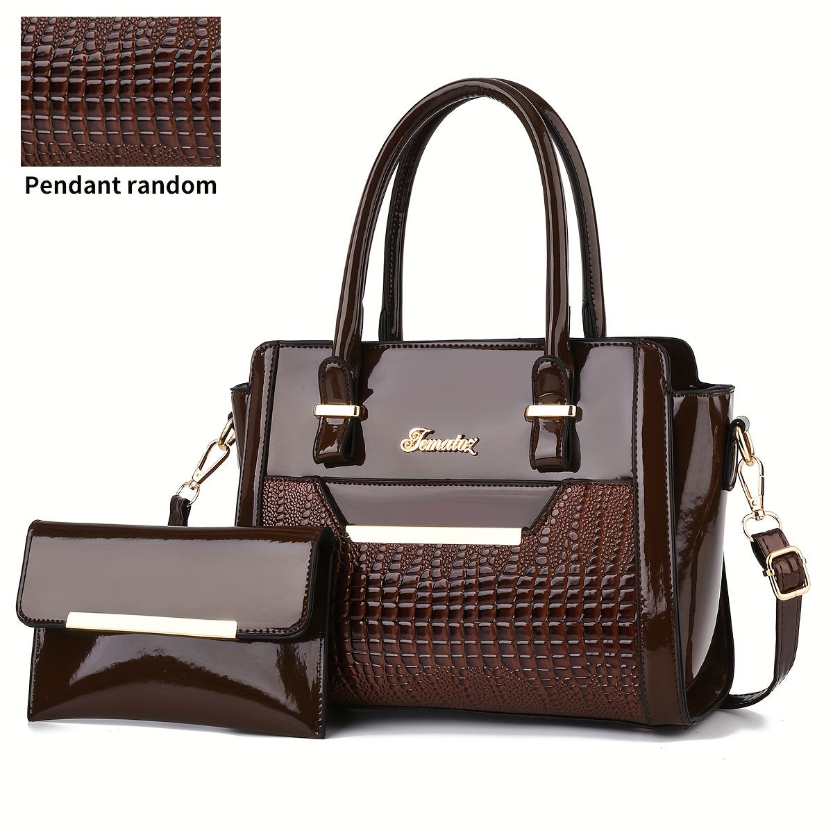 Women's Bag Set: Classic Solid Color Shoulder Bag with Top Handle and Clutch Purse