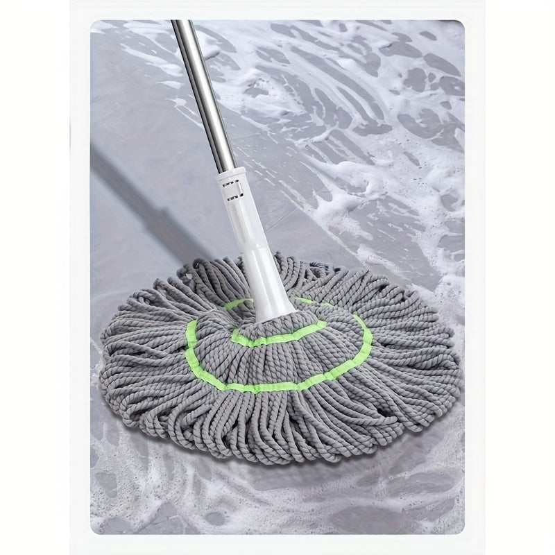 Multi-functional hands-free mop featuring self-wringing technology - ideal for cleaning living rooms, bedrooms, toilets, kitchens, and various floor surfaces. Made with a combination of metal and plastic materials.