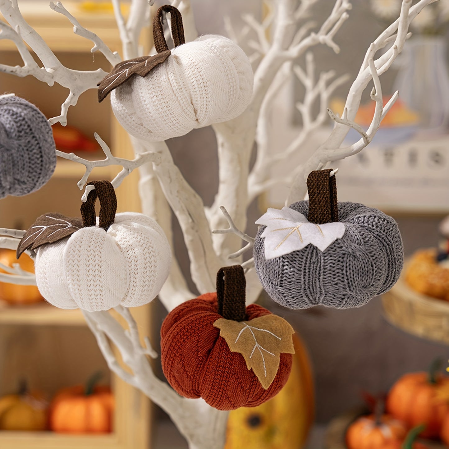 3-piece knitted fabric pumpkins set for tabletop decor, perfect for fall and Thanksgiving