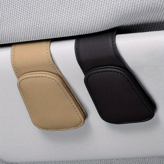 Get two PU leather car sunglass holders with a magnetic visor clip mount and universal glasses hanger with card slot. These auto interior accessories are perfect for drivers aged 14 and older.