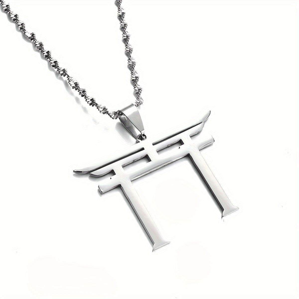 Japanese Shinto Symbol Pendant Necklace in Stainless Steel - Ideal for Both Casual Outfits and Parties