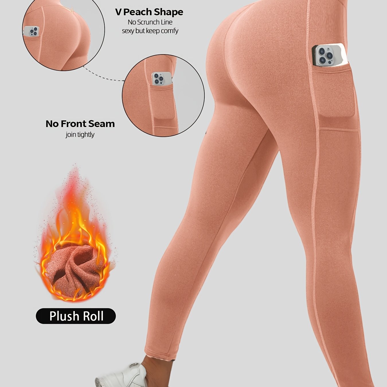 Women's solid color yoga leggings with pocket, medium support, polyester knit fabric, no bra cup, 1 piece.