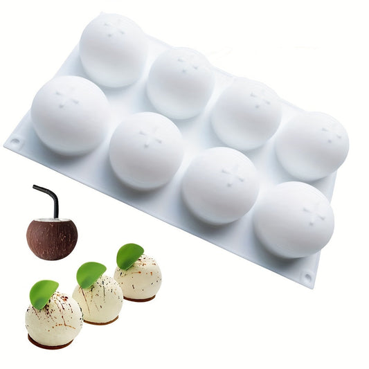 This listing is for a 1-piece cake silicone mold with 8 cavities in a round shape, perfect for making cakes, chocolates, and candy truffles. It can also be used for baking half-sphere treats. This versatile kitchen accessory is a must-have for any baker