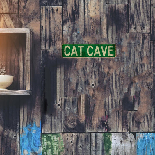 One "Cat Cave" Metal Tin Sign in Instagram Style (15.75"x3.94"/40x10cm): Perfect for adding a touch of vintage charm to your home, room, restaurant, bar, cafe, garage, or farmhouse decor.