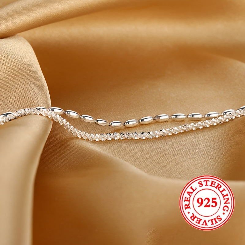 S925 Sterling Silver Double Layer Bracelet with March Birthstone, Elegant Glitter Design, Perfect for Everyday and Holiday Wear, a Timeless Luxury Accessory for Any Season.