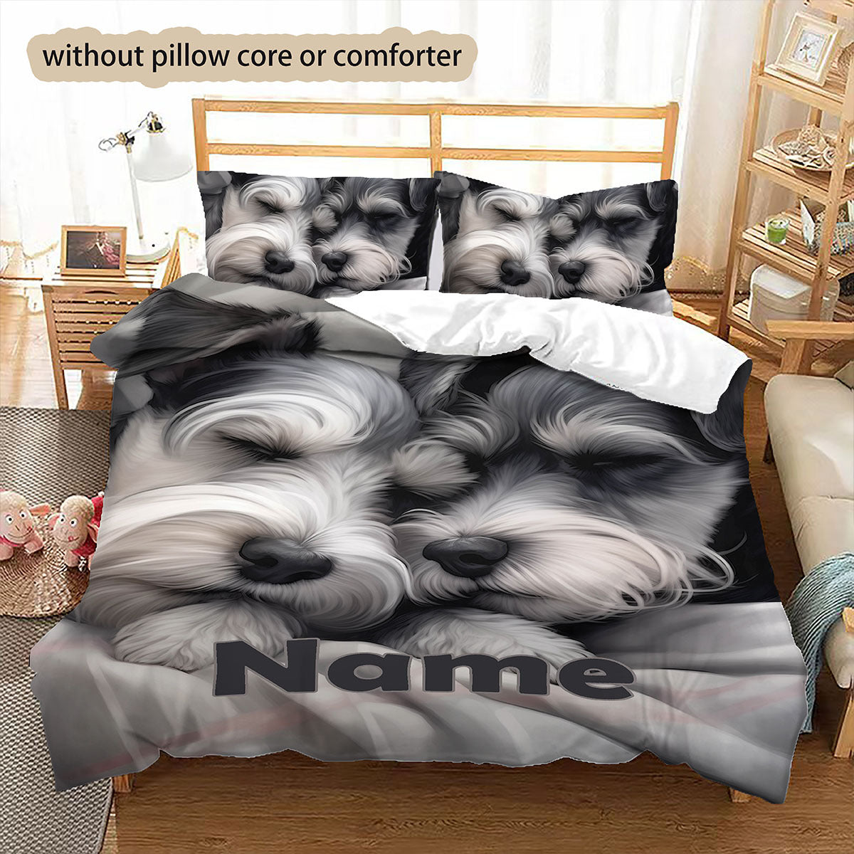 This three-piece set features two adorable Schnauzer themed quilt covers in a retro style. The bedding set is machine washable and has a zipper opening, making it suitable for all seasons. The high-definition set includes 1 large quilt cover and 2