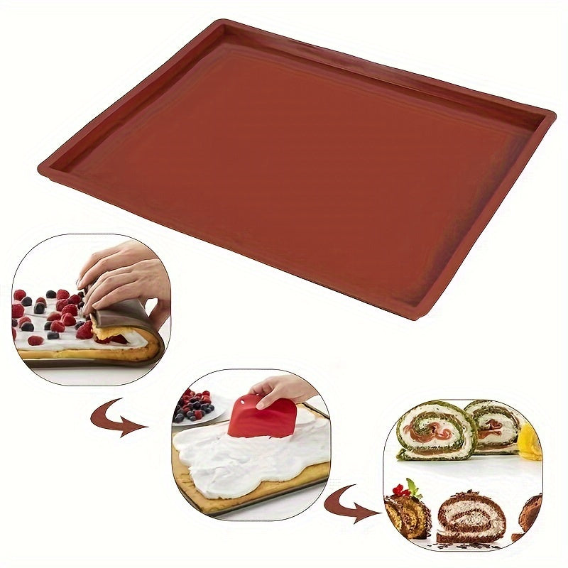 Swiss Roll Cake Mat - 1 Piece, Flexible Silicone Baking Tray, Heat Resistant Jelly Roll Pan, Silicone Cookies Mold, Essential Kitchen Baking Tools