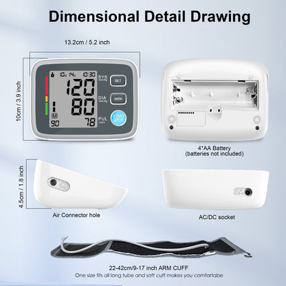 ALPHAMED U80EH Avtomatik Yuqori Bilak Qon Bosimi Monitori 22.1-43.18 sm Kuff bilan, Raqamli BP Mashinasi, Batareya Bilan Ishlaydi.