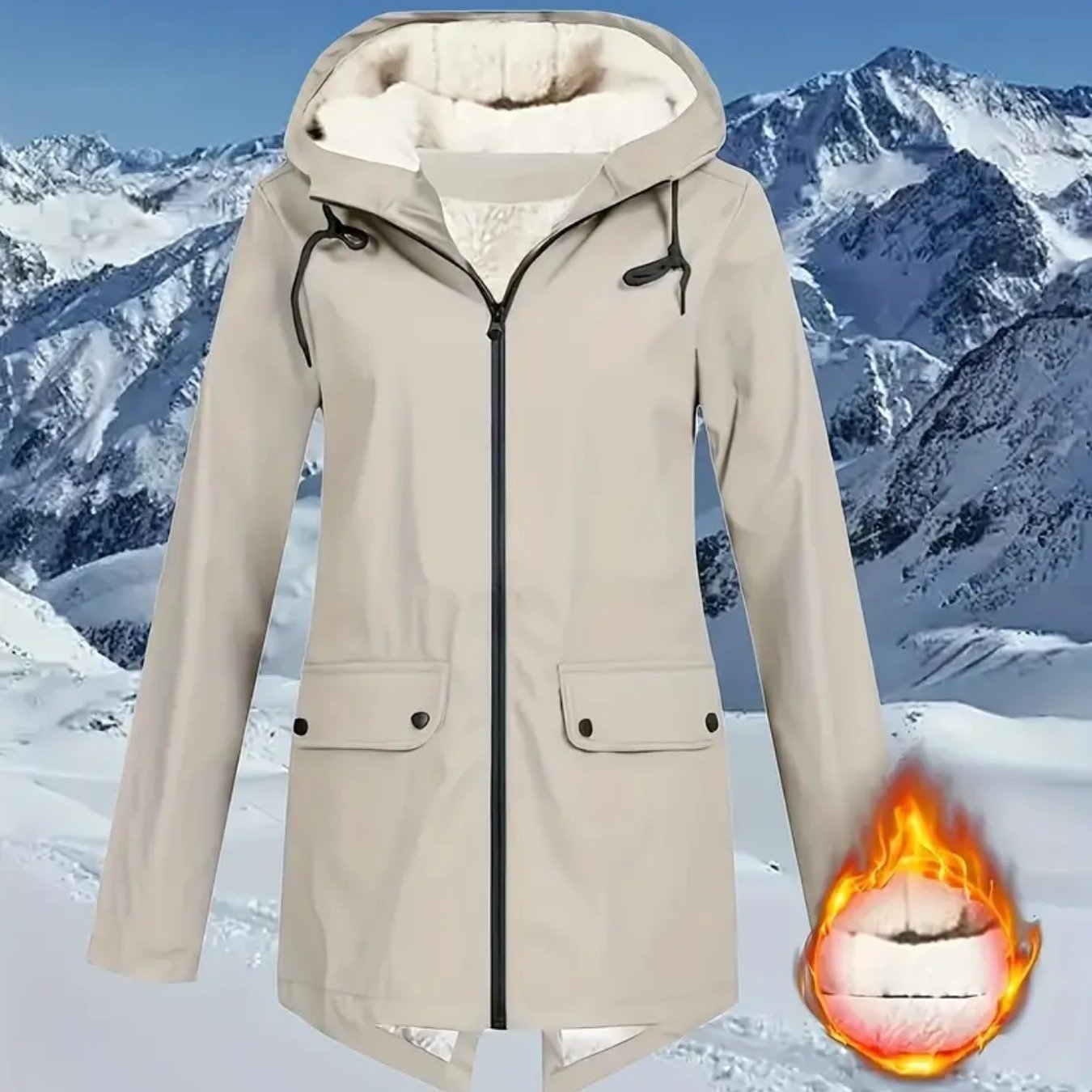 Women's Plus Size Hooded Fleece Lined Jacket, Waterproof Warm Plush Lined Outerwear