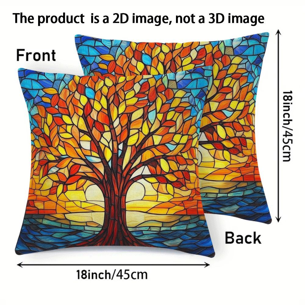 Two pieces of Autumn Tree of Life plush pillow covers measuring 45.72x45.72cm - Suitable for use on sofa, bedroom, and outdoor spaces. Features zip closure and is machine washable.