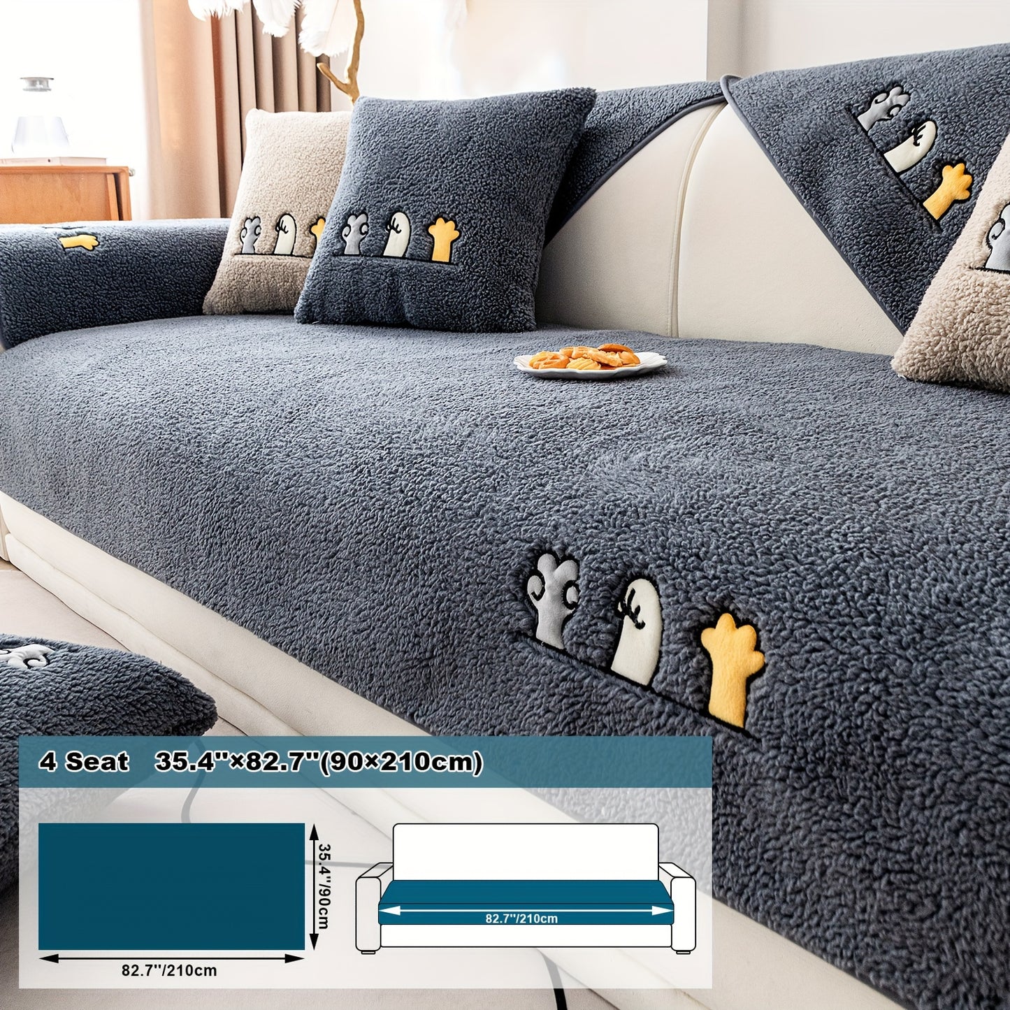 Plush Sherpa sofa slipcover protects furniture from pets, non-slip design for various rooms. Handrail backrest cover pillowcase sold separately.