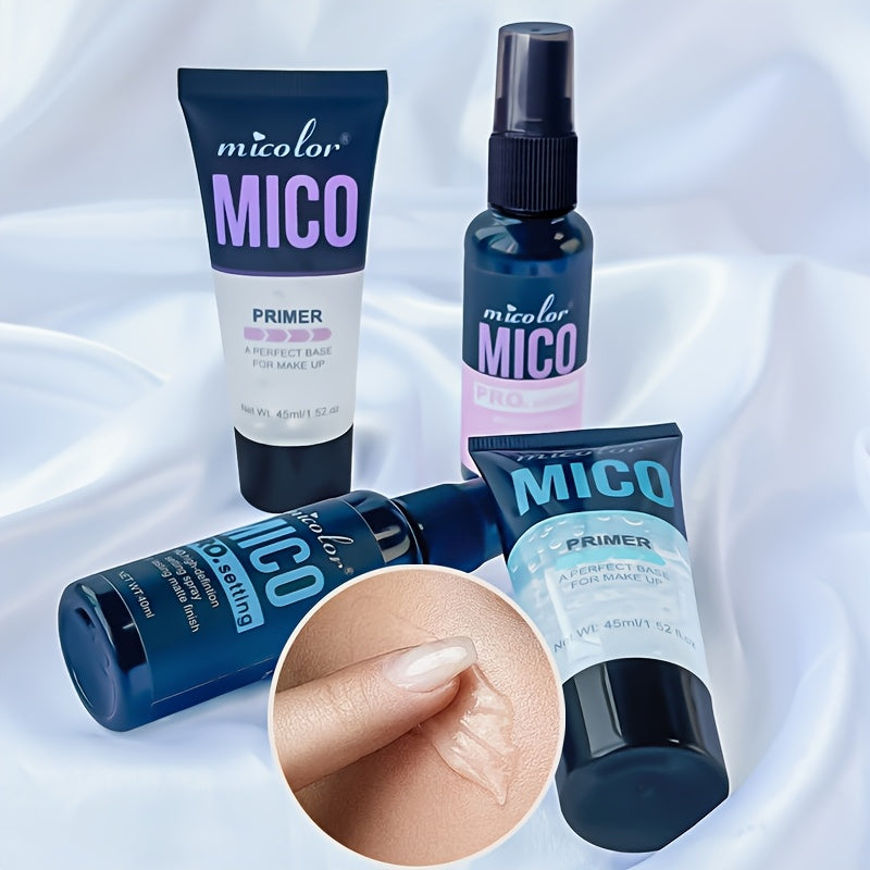 4pcs Mico Primer & Setting Spray Set - Creamy Texture in White Shades - Perfect Valentine's Gift for Flawless Skin