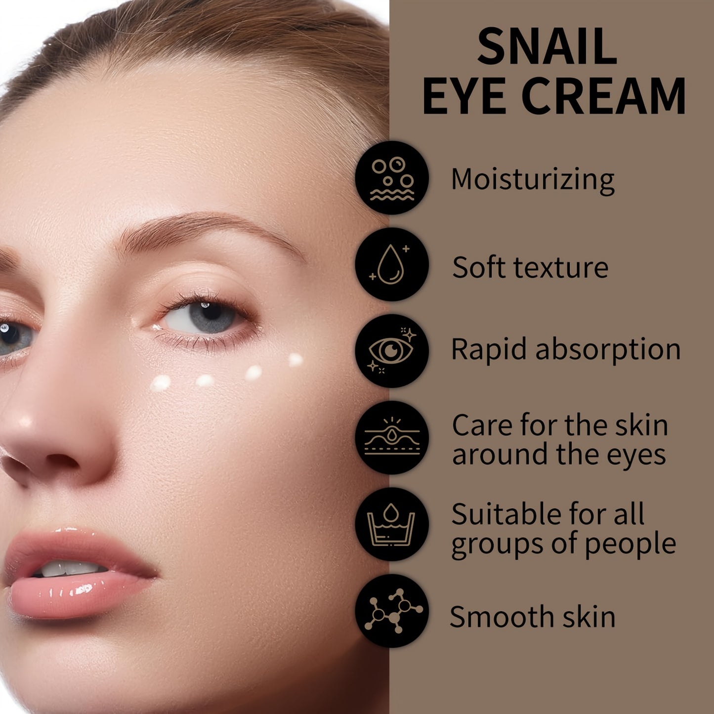 Hydrating Eye Cream with Snail Mucus, Hyaluronic Acid, and Collagen - Firms and Moisturizes Dry Skin, Alcohol-Free Care for All Skin Types, Skin Tightening