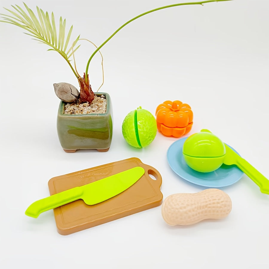 Toy set for multiple people with kitchen pretend food, accessories, fake fruits/vegetables, great for gifts.