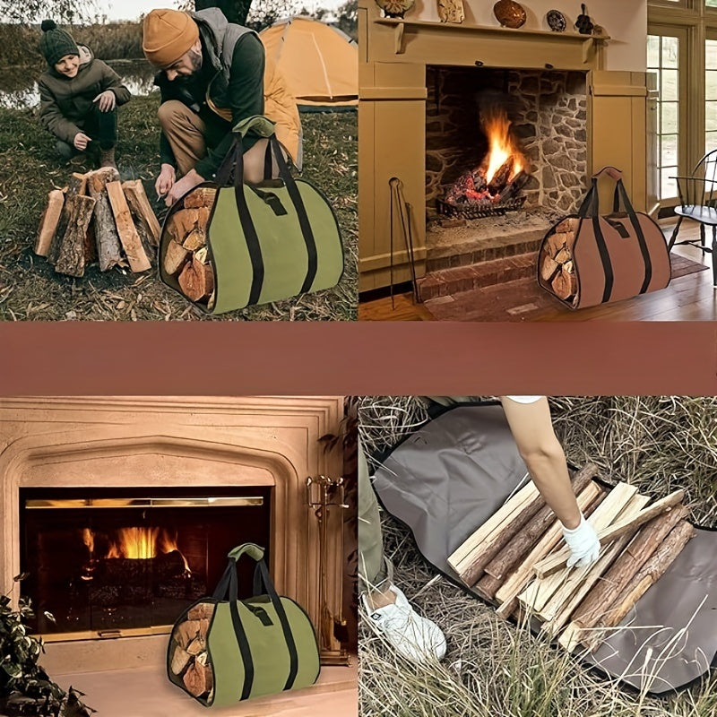 Sturdy Canvas Firewood Storage Bag with Large Capacity - Reliable Log Carrier for Indoor and Outdoor Fires, Robust Tote for Organizing Logs