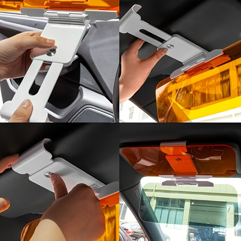 Adjustable dual-purpose car sun visor made of ABS material with anti-glare and high beam protection, compatible with most car models.