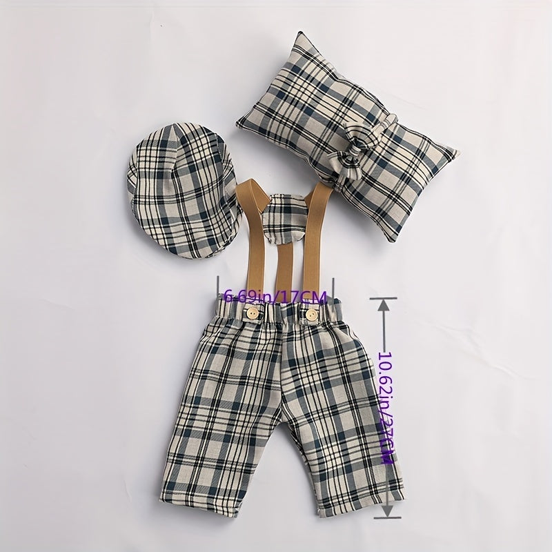 Set of 4 Newborn Baby Photography Props: Plaid Costume for Infant Boys & Girls, Perfect Gift for Christmas, Halloween, and Thanksgiving