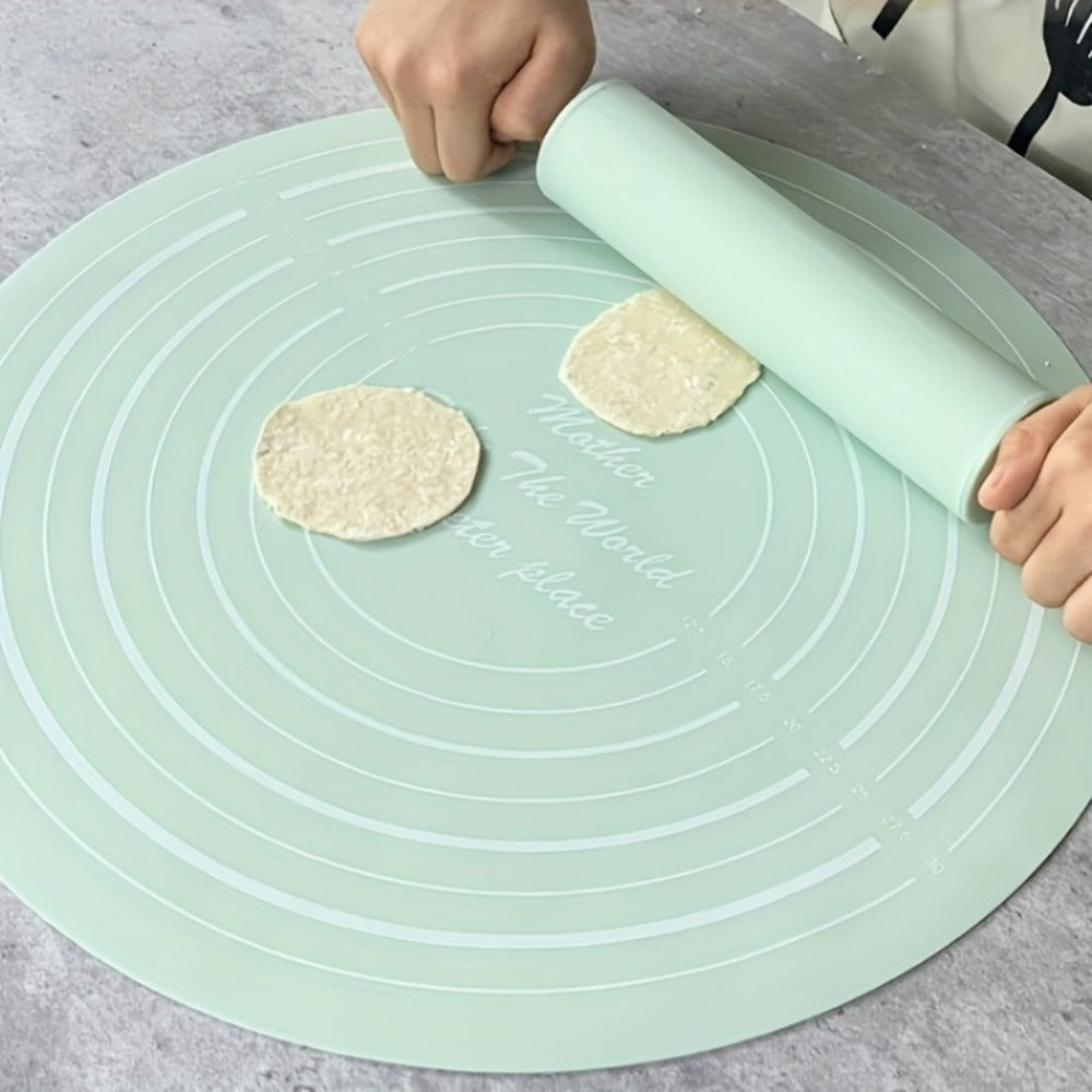 Premium Rolling Pin & Non-Stick Silicone Pastry Mat Set - Essential Baking Tools for Home Kitchen, Ideal for Easy & Mess-Free Cooking