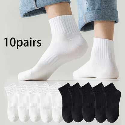 10 pairs of men's ankle crew soccer socks, breathable and comfortable for outdoor fitness, basketball, and running.