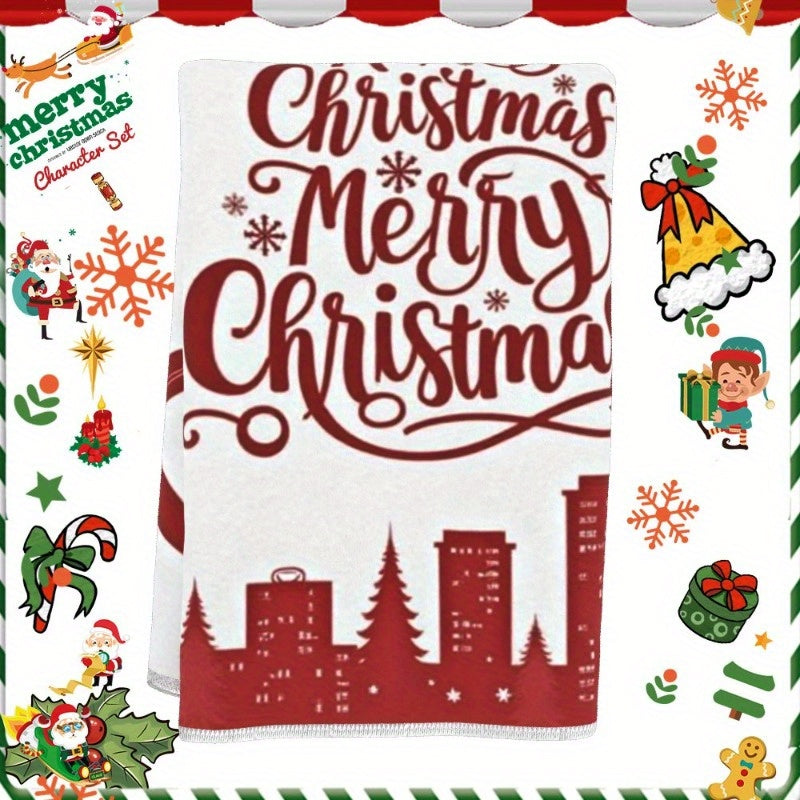 One piece of tea towel measuring 18 by 66.04 cm, featuring a Christmas wintertime design and the words "Merry Christmas." Perfect for kitchen decoration and festive Christmas decor. (MVTWL)