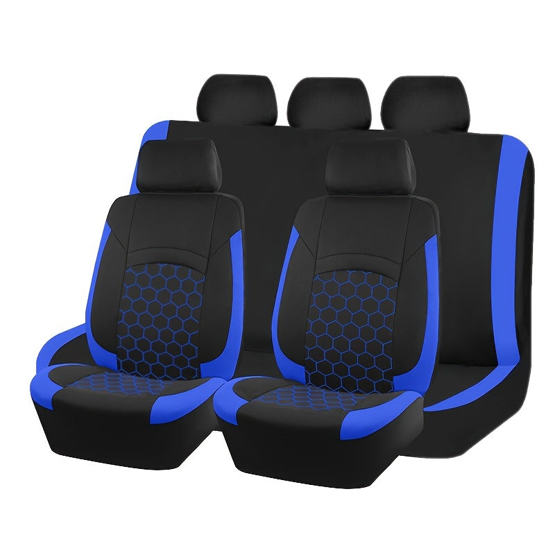 Honeycomb embroidered polyester car seat covers with soccer pattern, suitable for most vehicles.