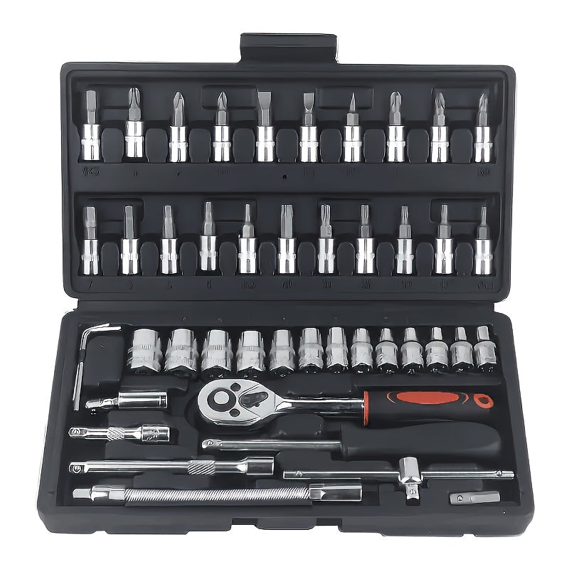 Premium automotive tool set with 3 pieces, upgrades to 46, 53, or 150 pieces. Multi-functional maintenance kit for cars, motorcycles, and industrial equipment. Home repair toolbox without