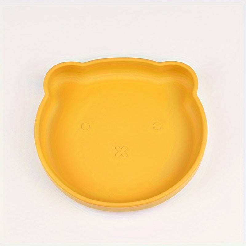 Cartoon Bear Shaped Learning Plate for Kids, Divided Compartment Plate, Easy to Clean, Made of Food Grade Silicone Material, BPA-free with Suction Cup for Stability