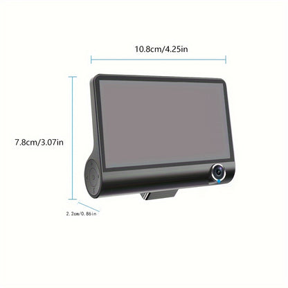 4-Inch Large Screen HD DVR Car Recorder with Front, Rear, and Interior Cameras, 1080P Full HD Video, 64GB Memory Card Included, Cigarette Lighter Powered, Fit for Cars