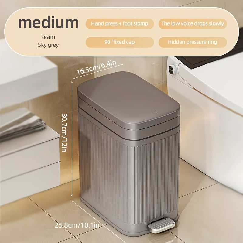 Sleek 7L Diaper Pail with Effortless Press Operation - Compact Trash Can with Lid for Space-Saving Convenience - Perfect for Adults and Teens Aged 8 and Up, Must-Have Household Cleaning Accessory - Sturdy Plastic Construction for Long-Lasting Use.