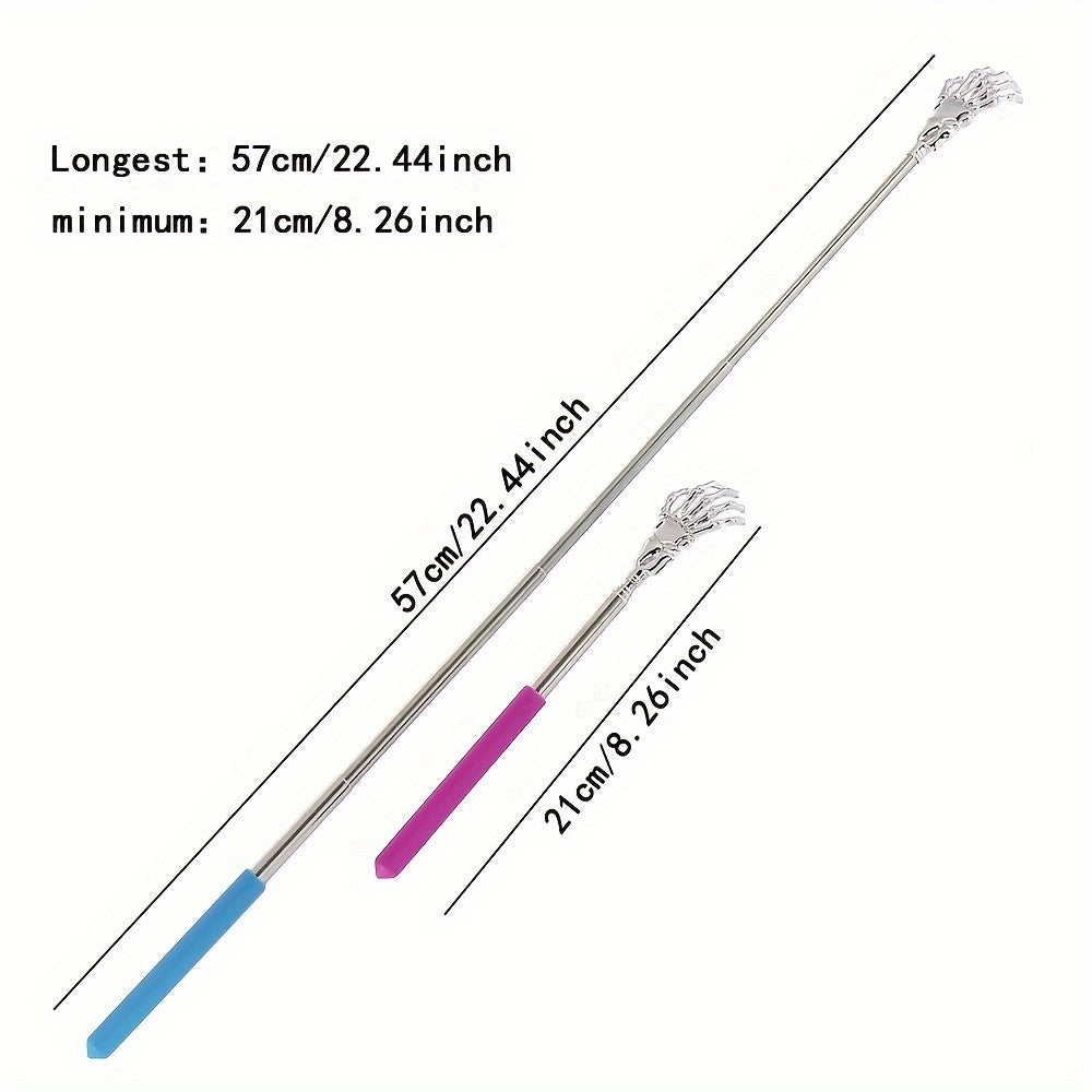 Telescopic stainless steel back scratcher for adults and elderly.