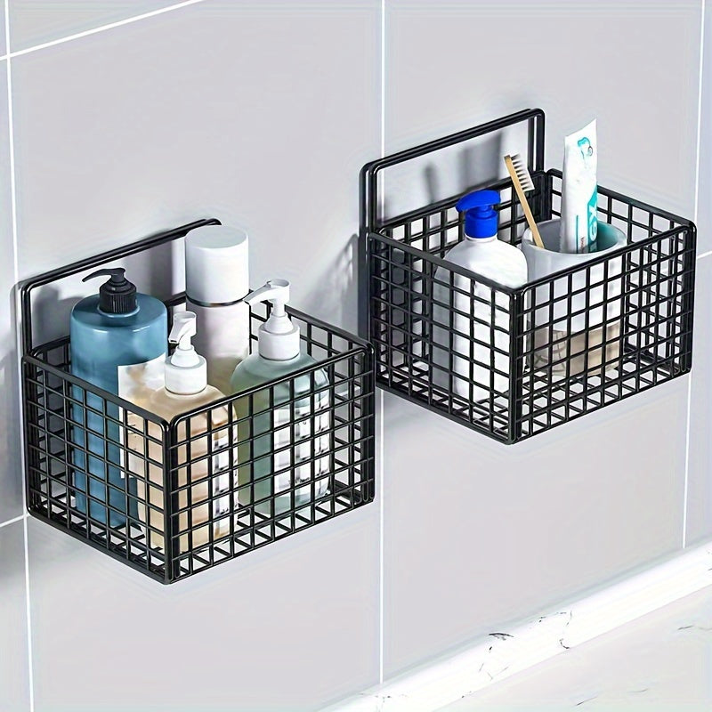 Wall-mounted bathroom storage rack for toiletries and hand washing without the need for punching.