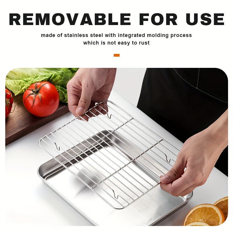 Must-Have Stainless Steel Square Plate for Steaming Rice, Vermicelli, BBQ, Disinfection, and Oil Filtering - Essential Tool for Japanese Kitchens, Drainage Plate, and Oil Filter Tray