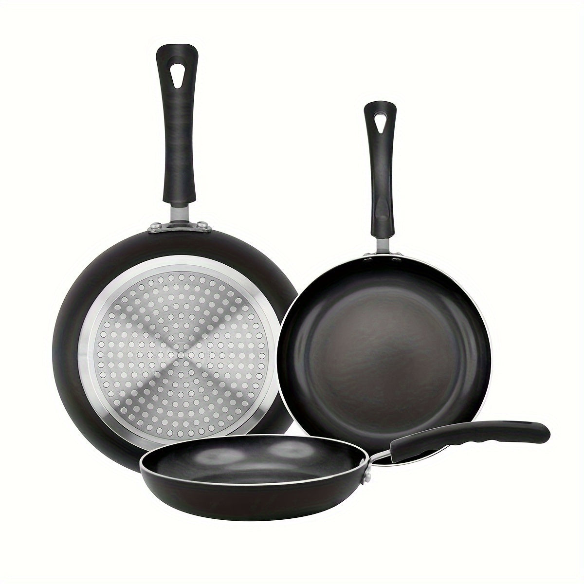 Set of 3 Nonstick Frying Pans with Black Ceramic Induction Cookware, Includes 20.32cm, 24.13cm, and 27.94cm Skillets for Omelettes and Eggs. Kitchen Cooking Pan Set, PFOA and PFAS Free.