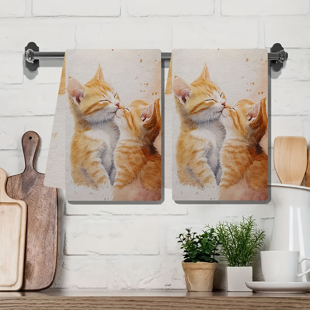 Set of 2 Ultra Soft Kitchen Towels, Inspired by the Gentle Purr of a Kitten Grooming, Highly Absorbent Dish Hand Towels for Holiday Decor, Machine Washable, Size 16x24 inches - Item number 2KYSYS1218532