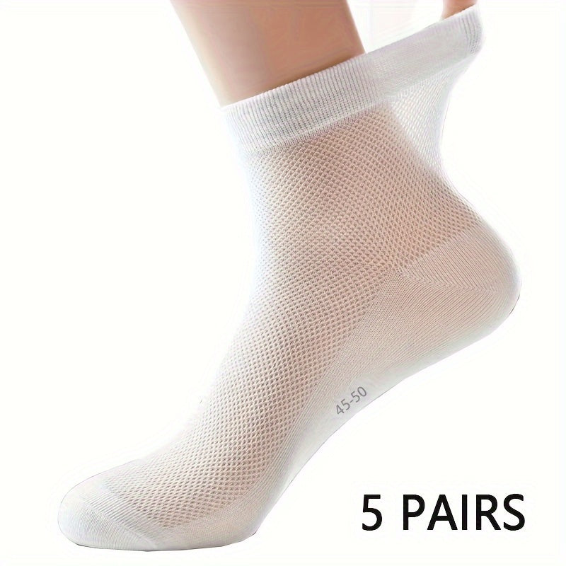 5 pairs of plus size men's breathable crew socks for summer, thin and sweat-absorbing.